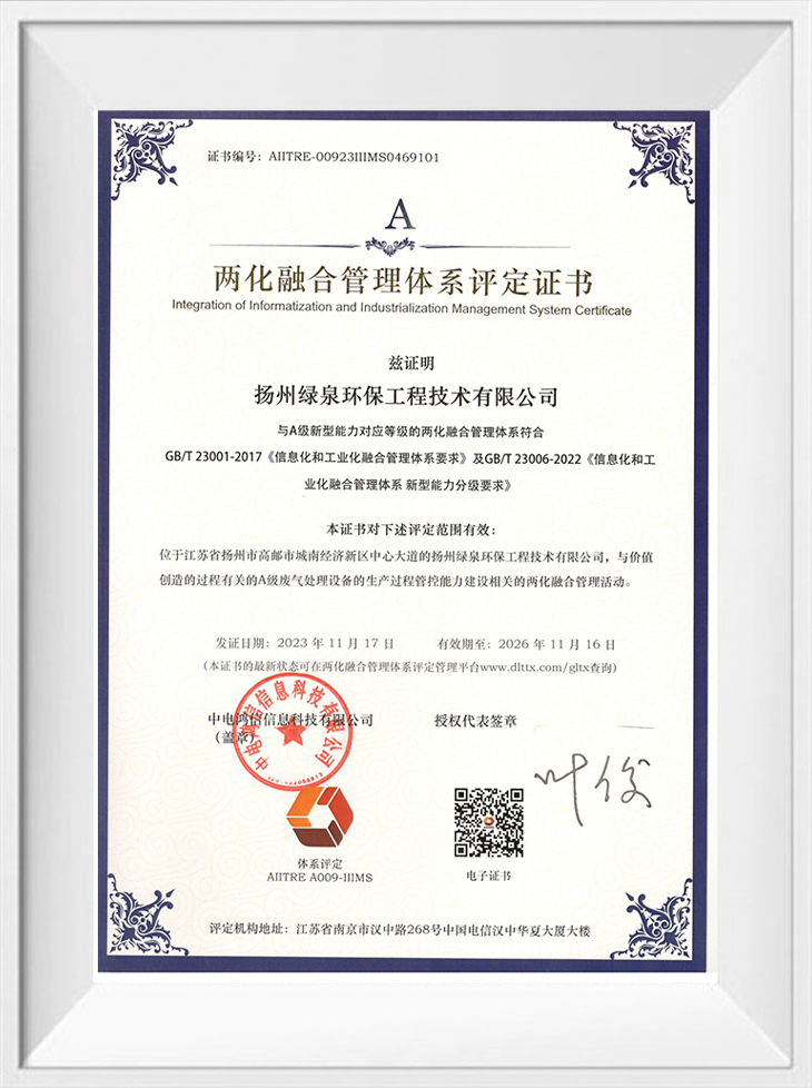 Certificate of Evaluation for the Integration of Informatization and Industrialization Management System
